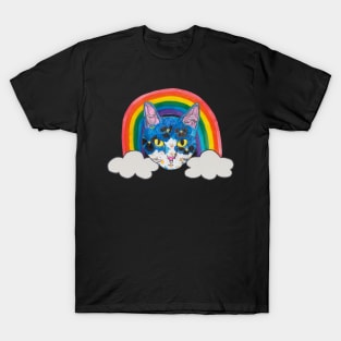 Floral Kitty face with rainbow T-Shirt